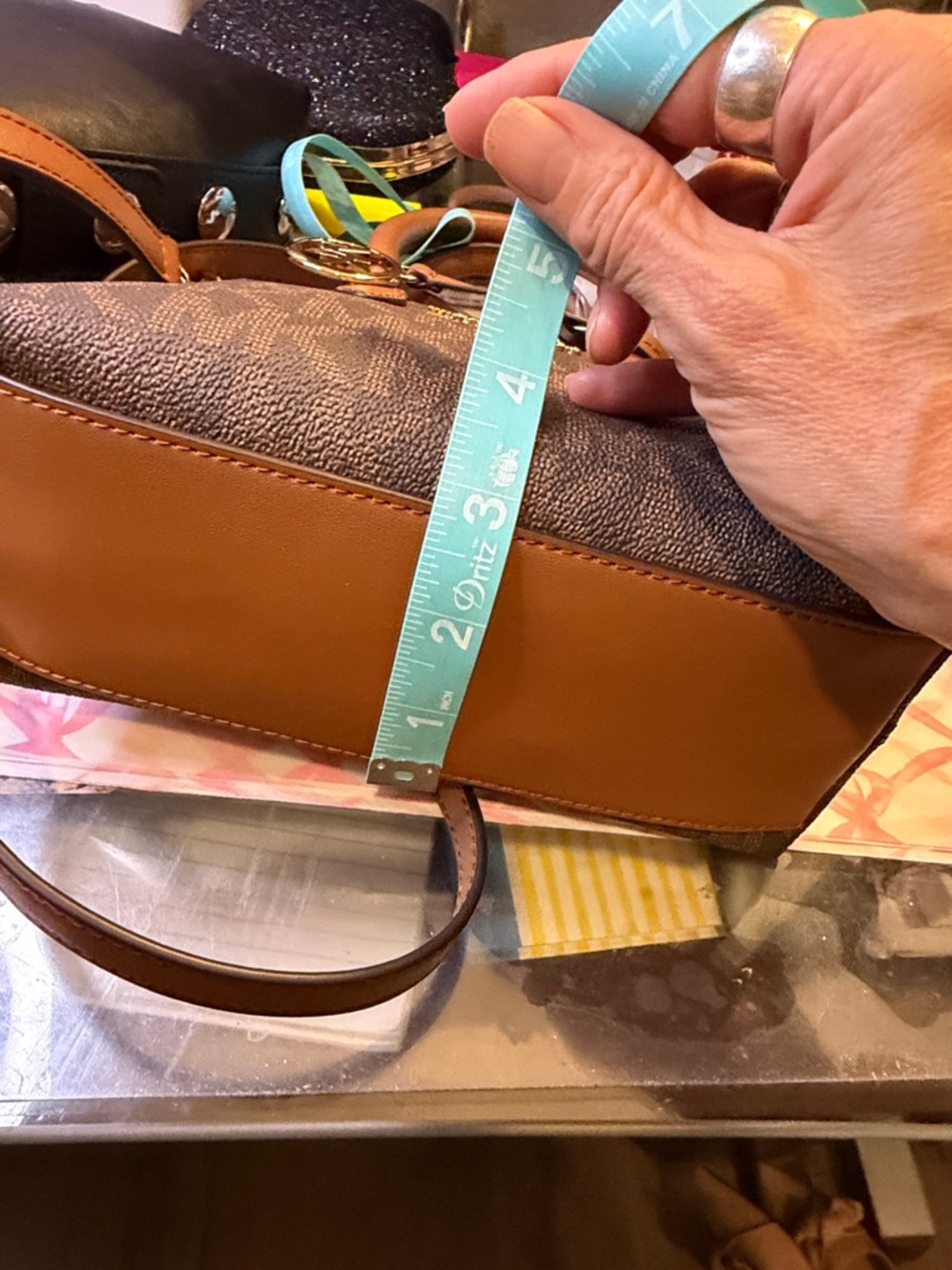 Michael Kors Brown & Tan Logo Satchel with Gold MK Charm - Picture 8 of 10